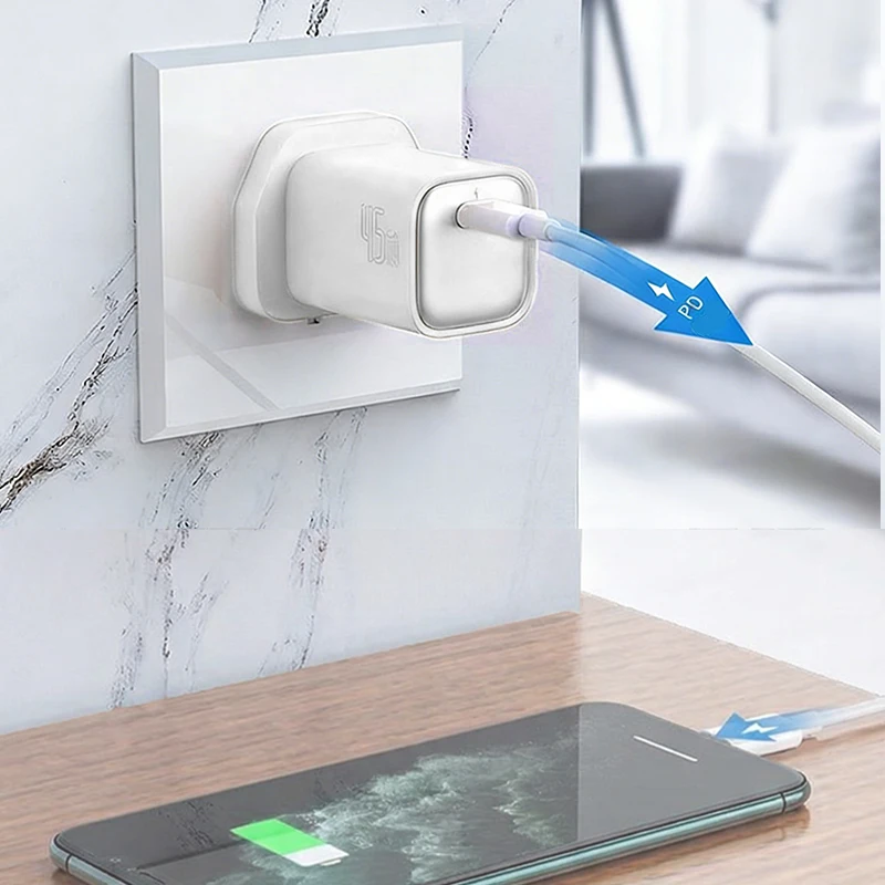 PD 45W GaN USB Charger For Phone Super Fast Charging UK plug Type C Charger