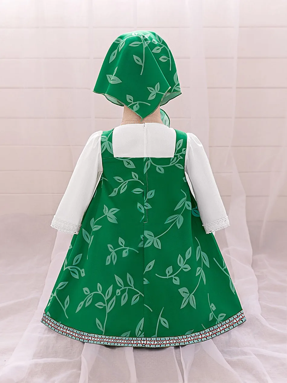 Toddler Cartoon Halloween Masha Cosplay Costume Outfit for Girls Pink Dresses Tshirt Head Scarf Cosplay Cartoon Skirt Set ASQ03