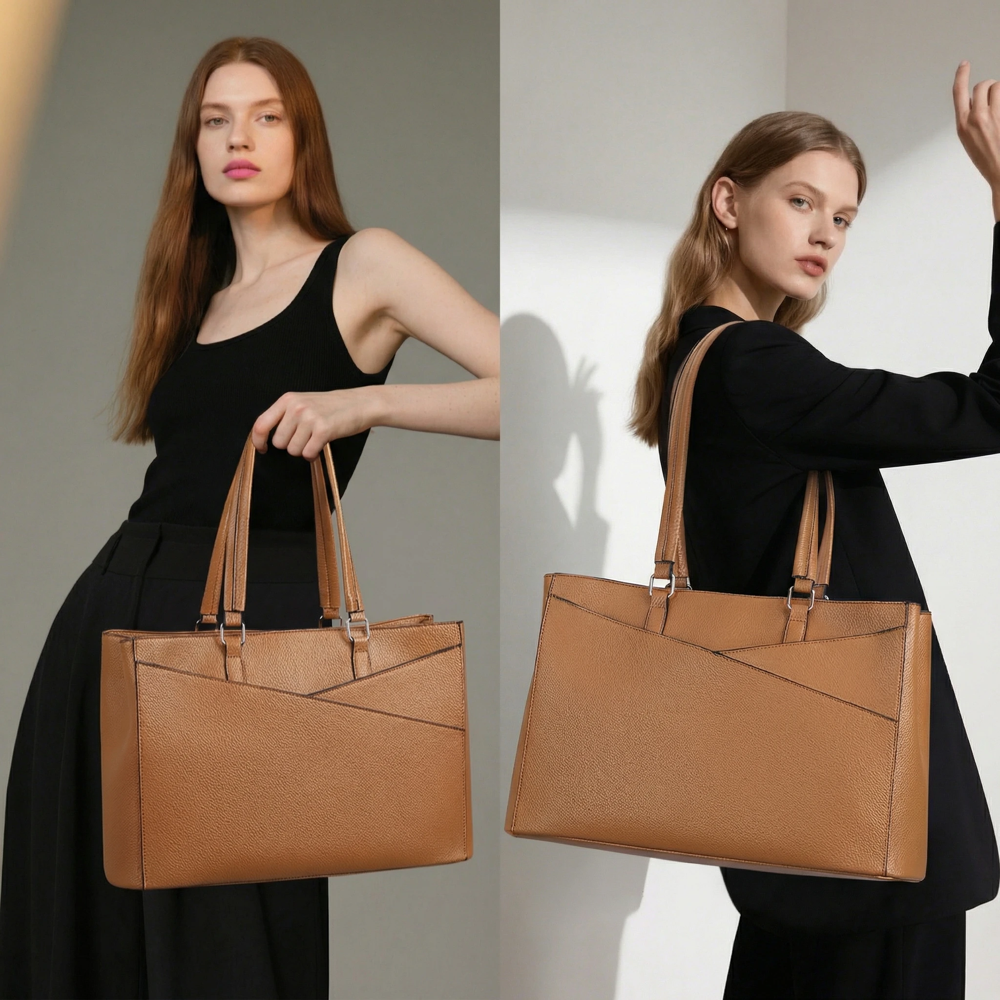 Laptop Tote Bags for Women 15.6 Inch Pu Leather with Pockets Top Handle Computer Handbags Business Office Work for Ladies