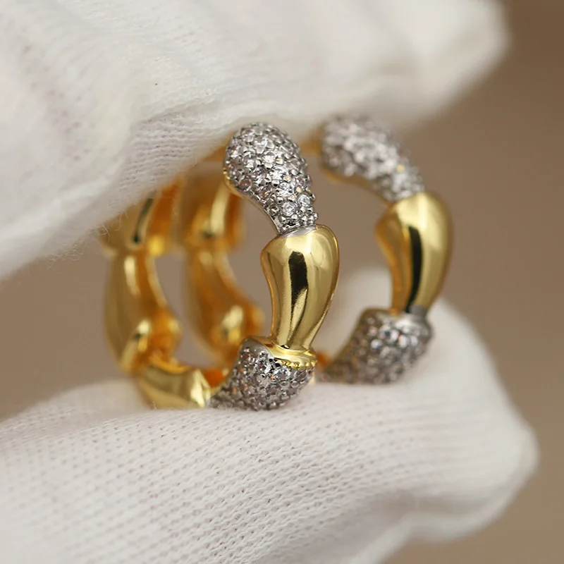 New Sight Design Crystal Beads Stud Earrings for Women Fashion Brand Jewelry Delicate Zirconia Bamboo Earrings