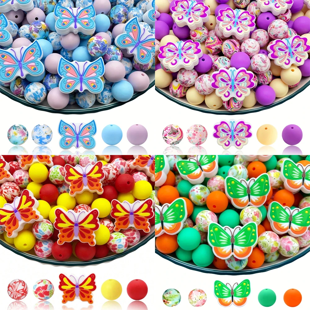 25/75PCS Colorful Butterfly Series Silicone Bead Set, Perfect for DIY Handmade Crafts Such as Keychains, Necklaces, Bracelets, E