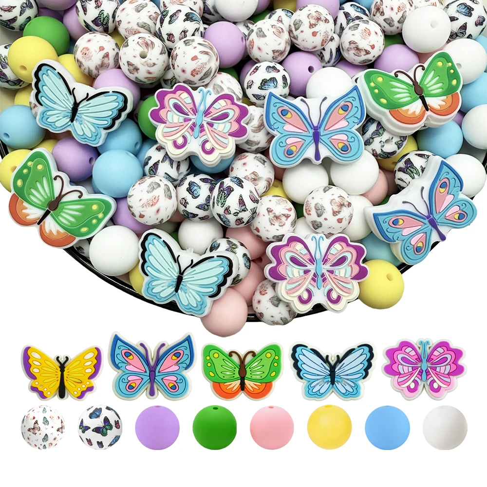 25/75PCS Colorful Butterfly Series Silicone Bead Set, Perfect for DIY Handmade Crafts Such as Keychains, Necklaces, Bracelets, E
