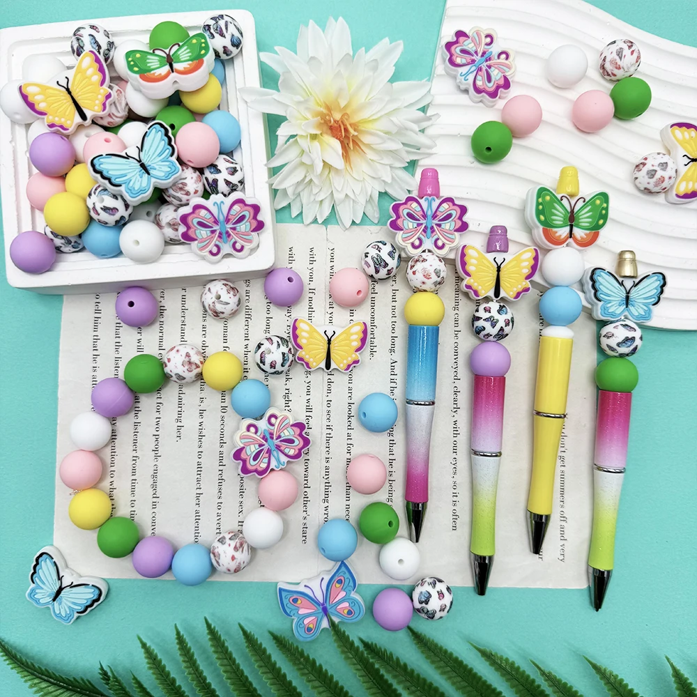25/75PCS Colorful Butterfly Series Silicone Bead Set, Perfect for DIY Handmade Crafts Such as Keychains, Necklaces, Bracelets, E