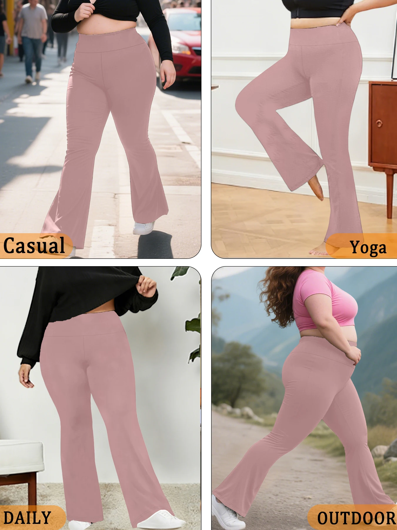 Plus Size Women's Super Soft High Waisted Flare Pants, Leggings Tummy Control Soft Bootleg Bell Bottoms Running