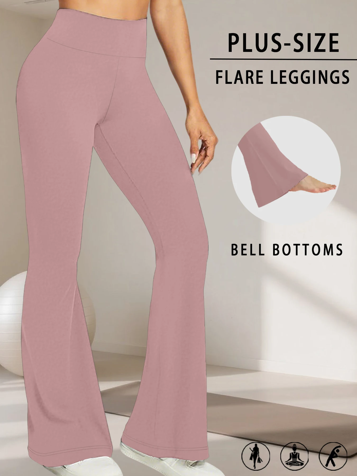 Plus Size Women's Super Soft High Waisted Flare Pants, Leggings Tummy Control Soft Bootleg Bell Bottoms Running