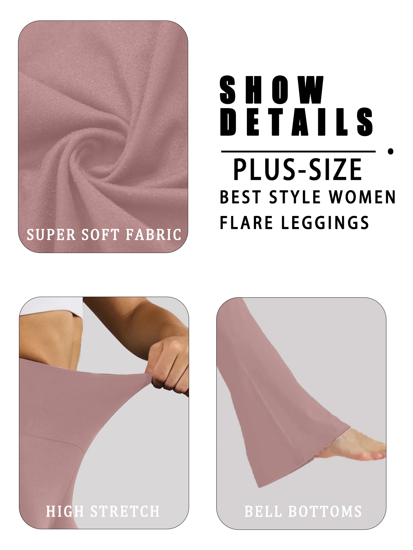 Plus Size Women's Super Soft High Waisted Flare Pants, Leggings Tummy Control Soft Bootleg Bell Bottoms Running