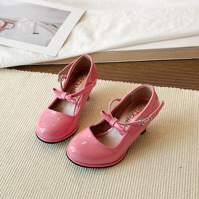 Sweet Mary Jane Shoes for Girls Pink Block Heel Shoes Girls Ages 3-18 High Heels with Shoe Box Red Fashion Kids Leather Shoes