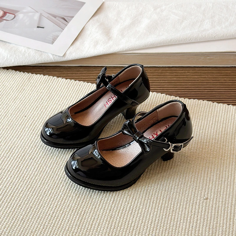 Sweet Mary Jane Shoes for Girls Pink Block Heel Shoes Girls Ages 3-18 High Heels with Shoe Box Red Fashion Kids Leather Shoes