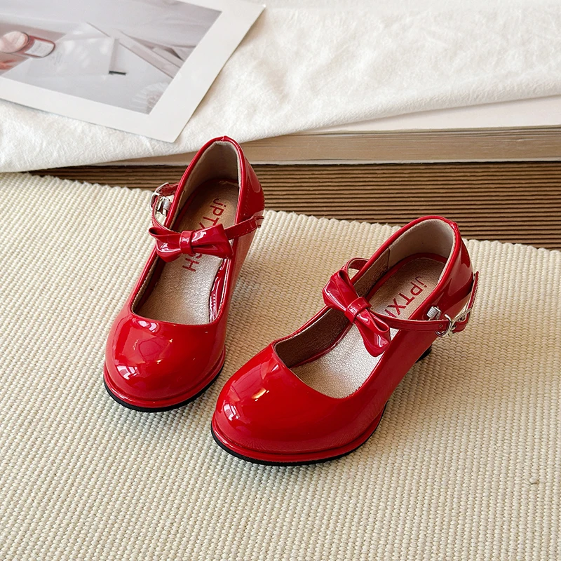 Sweet Mary Jane Shoes for Girls Pink Block Heel Shoes Girls Ages 3-18 High Heels with Shoe Box Red Fashion Kids Leather Shoes