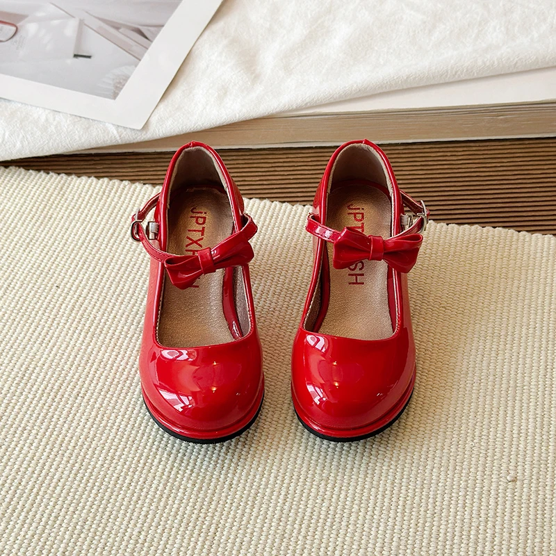 Sweet Mary Jane Shoes for Girls Pink Block Heel Shoes Girls Ages 3-18 High Heels with Shoe Box Red Fashion Kids Leather Shoes