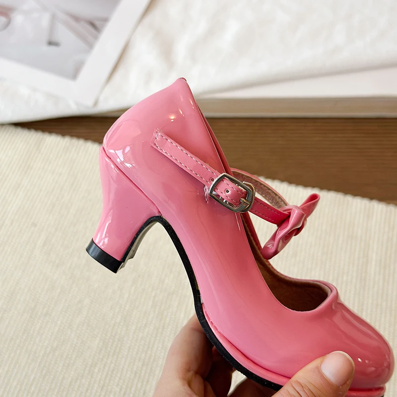 Sweet Mary Jane Shoes for Girls Pink Block Heel Shoes Girls Ages 3-18 High Heels with Shoe Box Red Fashion Kids Leather Shoes