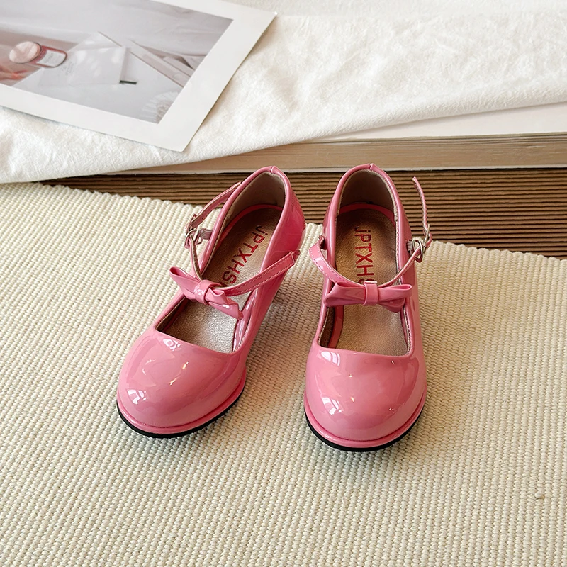Sweet Mary Jane Shoes for Girls Pink Block Heel Shoes Girls Ages 3-18 High Heels with Shoe Box Red Fashion Kids Leather Shoes