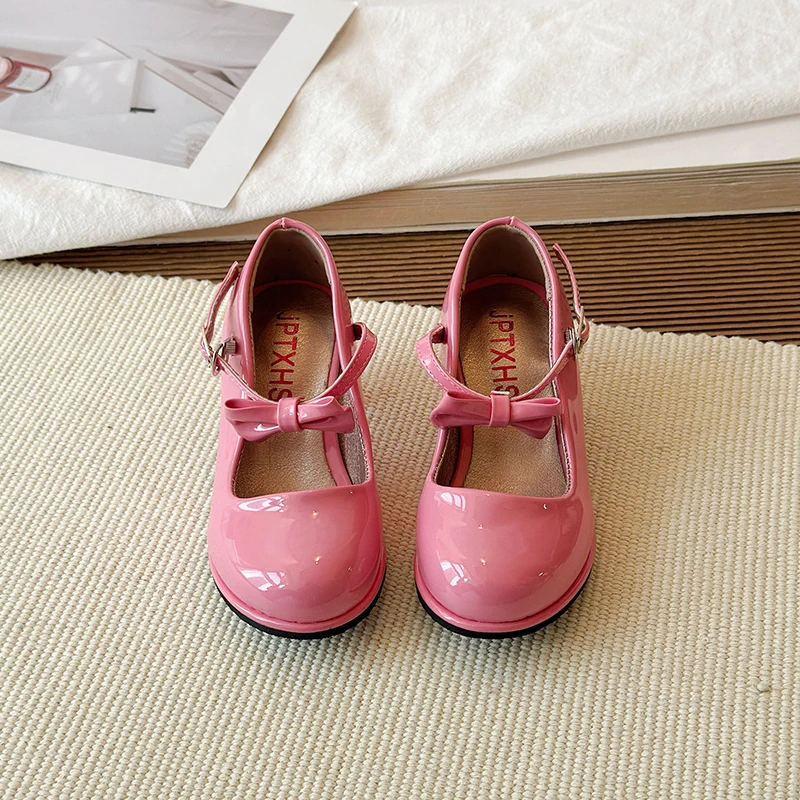 Sweet Mary Jane Shoes for Girls Pink Block Heel Shoes Girls Ages 3-18 High Heels with Shoe Box Red Fashion Kids Leather Shoes