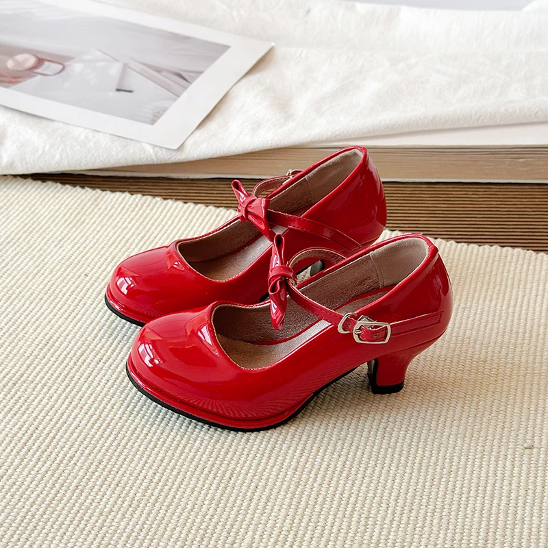 Sweet Mary Jane Shoes for Girls Pink Block Heel Shoes Girls Ages 3-18 High Heels with Shoe Box Red Fashion Kids Leather Shoes
