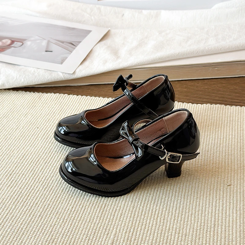 Sweet Mary Jane Shoes for Girls Pink Block Heel Shoes Girls Ages 3-18 High Heels with Shoe Box Red Fashion Kids Leather Shoes