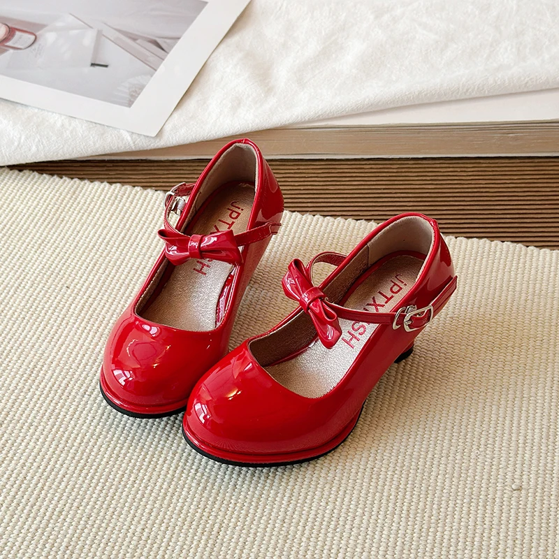 Sweet Mary Jane Shoes for Girls Pink Block Heel Shoes Girls Ages 3-18 High Heels with Shoe Box Red Fashion Kids Leather Shoes
