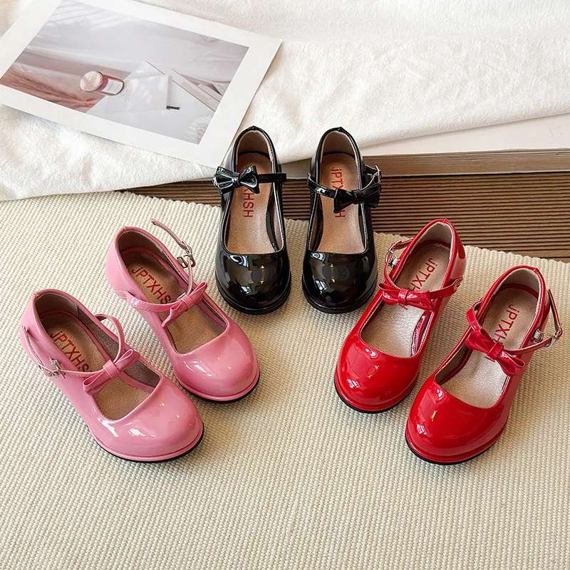 Sweet Mary Jane Shoes for Girls Pink Block Heel Shoes Girls Ages 3-18 High Heels with Shoe Box Red Fashion Kids Leather Shoes