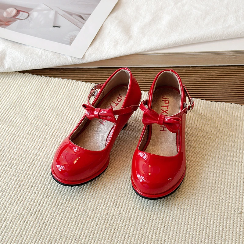 Sweet Mary Jane Shoes for Girls Pink Block Heel Shoes Girls Ages 3-18 High Heels with Shoe Box Red Fashion Kids Leather Shoes