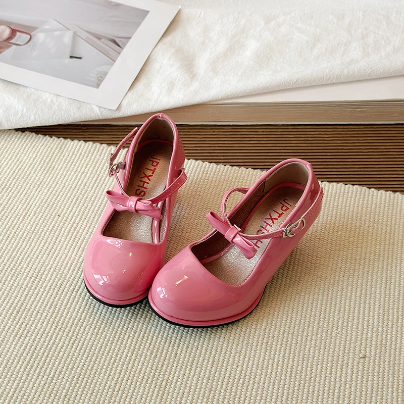 Sweet Mary Jane Shoes for Girls Pink Block Heel Shoes Girls Ages 3-18 High Heels with Shoe Box Red Fashion Kids Leather Shoes