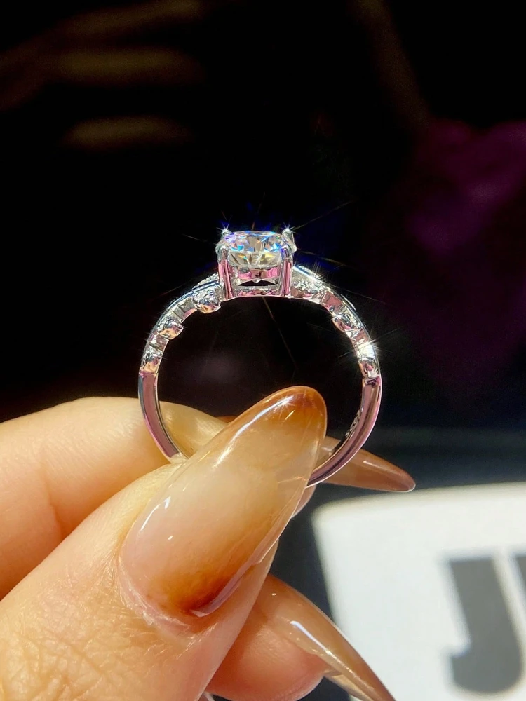 Personalized 1CT Real Moissanite Diamond Leaf Round Ring for Women's Daily Anniversary 925 Sterling Silver Fine Jewelry