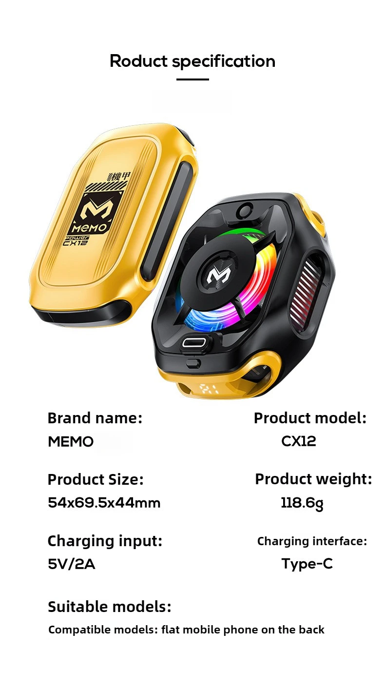 MEMO CX12 Mobile Phone PUBG Game Cooler Magnetic Semiconductor Ice Cooling Fan Radiator with Digital Display for IPhone Android