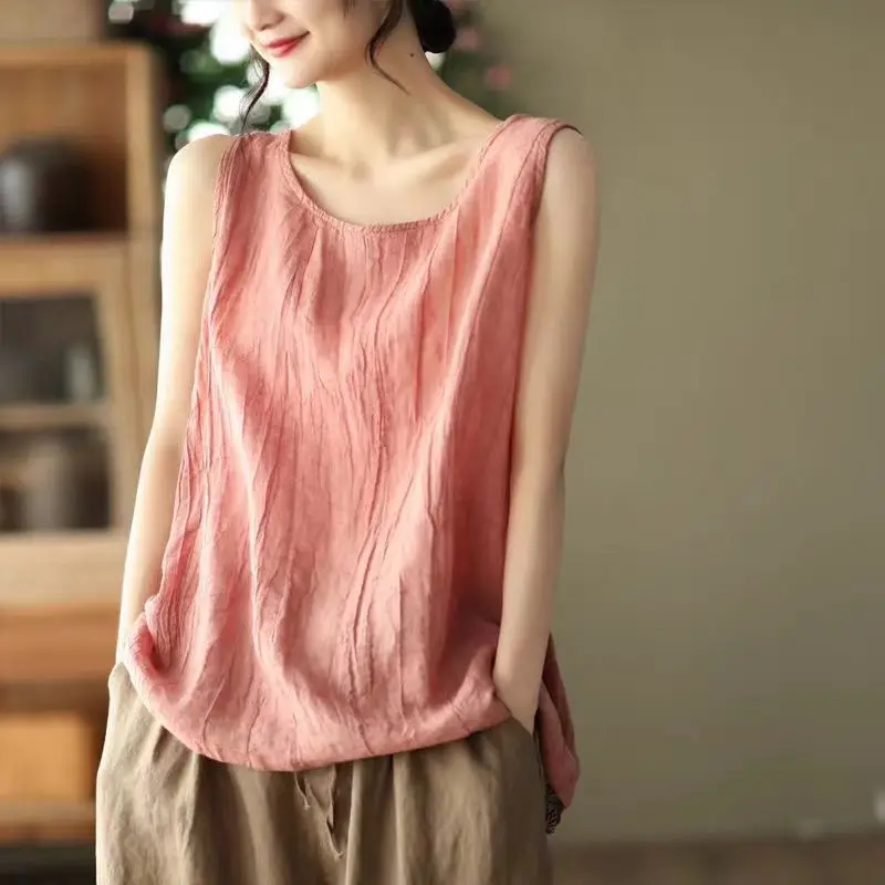 Plus Size Women's Summer Elegant Solid Color Women's Clothing Cotton Linen Breathable Comfortable Office Lady