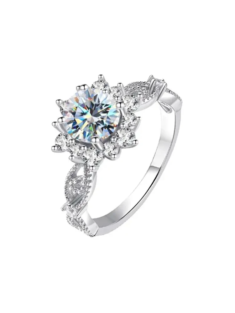 Fashion 1CT Certified Moissanite Diamond Flower Engagement Ring for Women's Daily Party Personalized Luxury High Quality Jewelry
