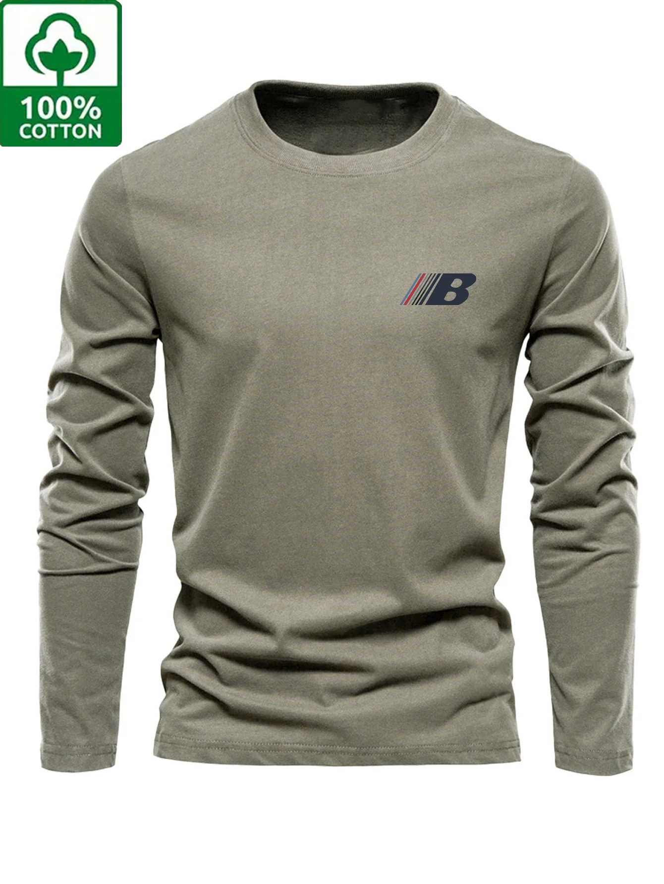Men's 100% Pure Cotton Loose and Comfortable Casual Sports Trend Novel Printed Round Neck Long Sleeved T-Shirt Versatile Top