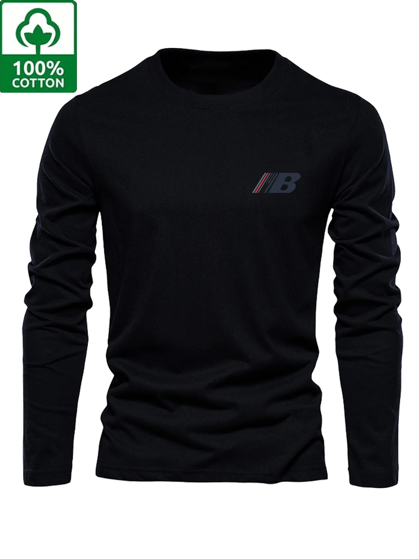 Men's 100% Pure Cotton Loose and Comfortable Casual Sports Trend Novel Printed Round Neck Long Sleeved T-Shirt Versatile Top