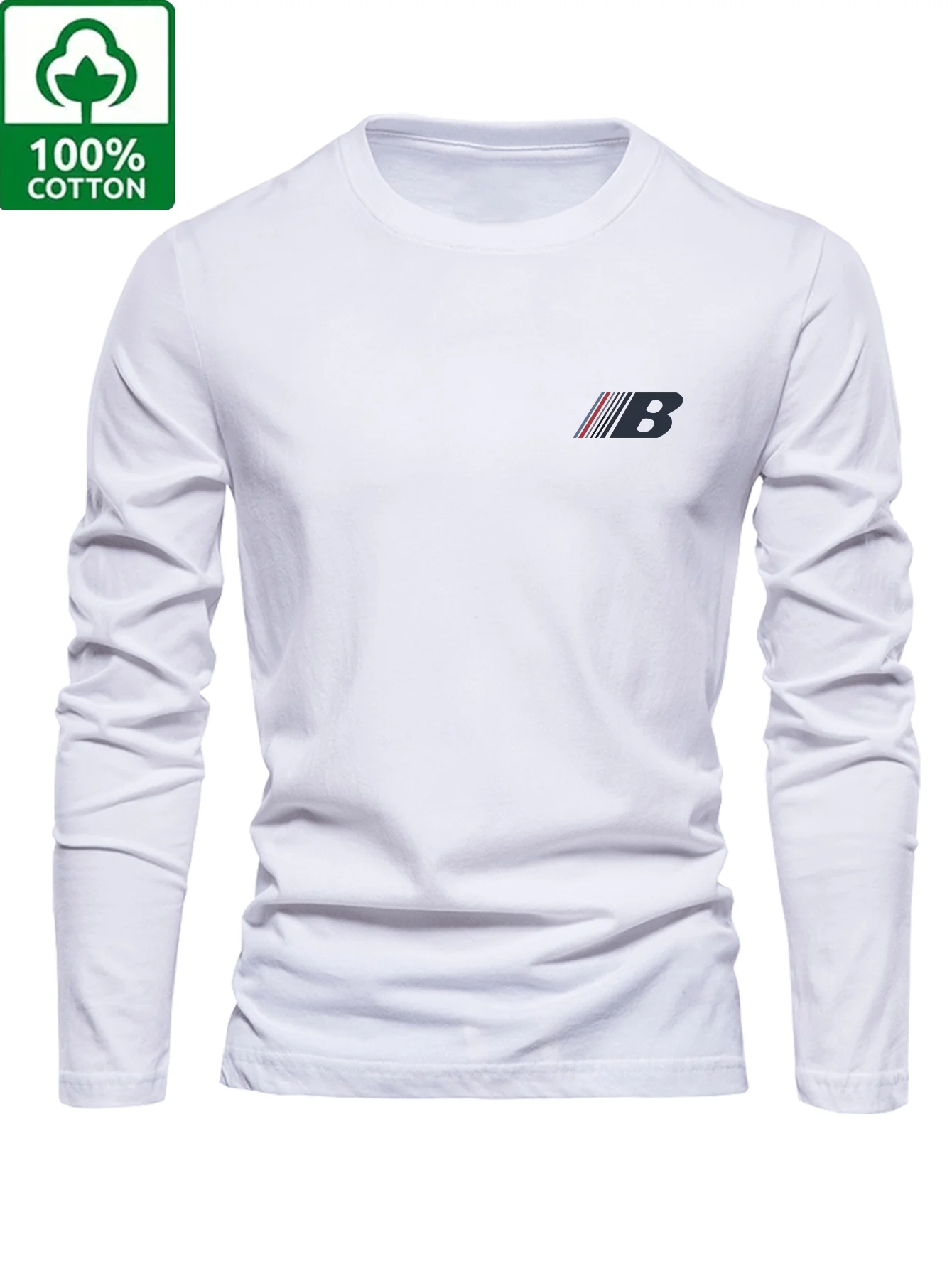 Men's 100% Pure Cotton Loose and Comfortable Casual Sports Trend Novel Printed Round Neck Long Sleeved T-Shirt Versatile Top
