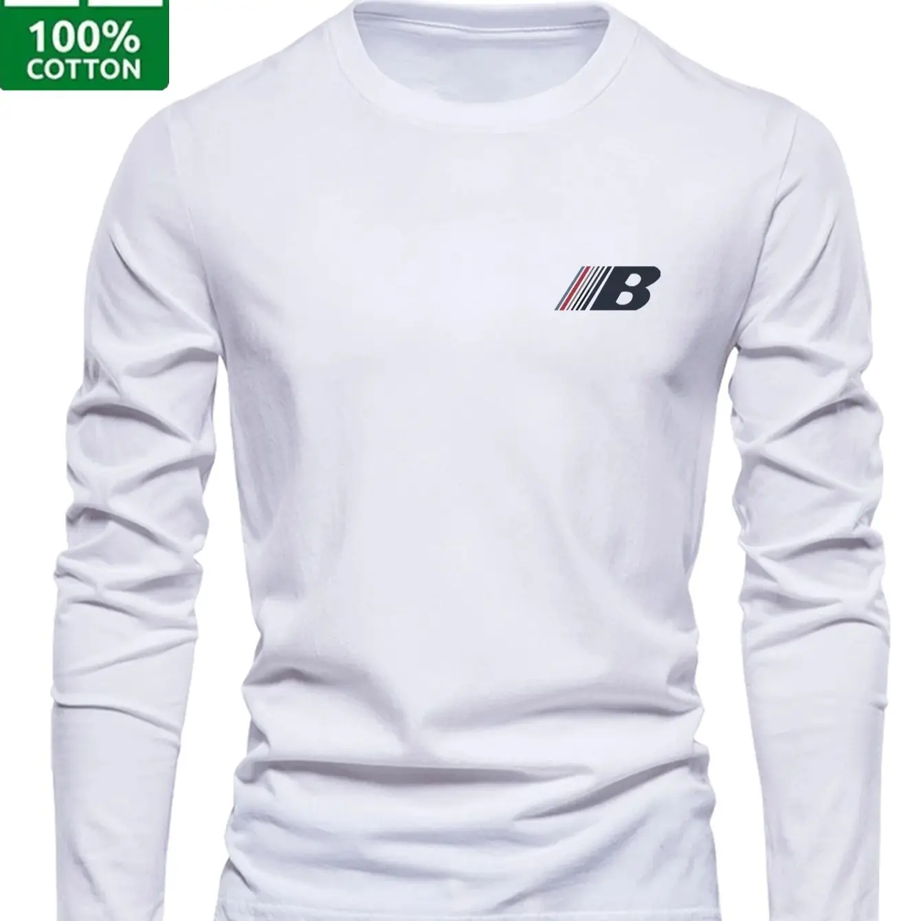 Men's 100% Pure Cotton Loose and Comfortable Casual Sports Trend Novel Printed Round Neck Long Sleeved T-Shirt Versatile Top