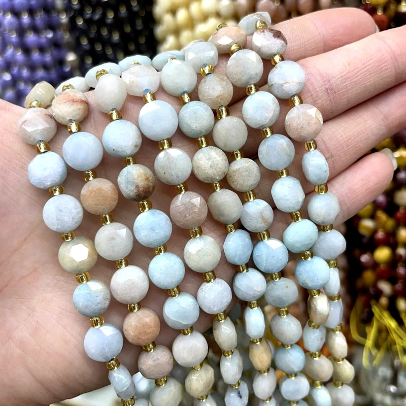 8MM Natural Stone Amethyst Tiger Eye Rose Quartz Gemstone Cut Beads DIY Jewelry Making Bracelet Necklace Accessories Wholesale