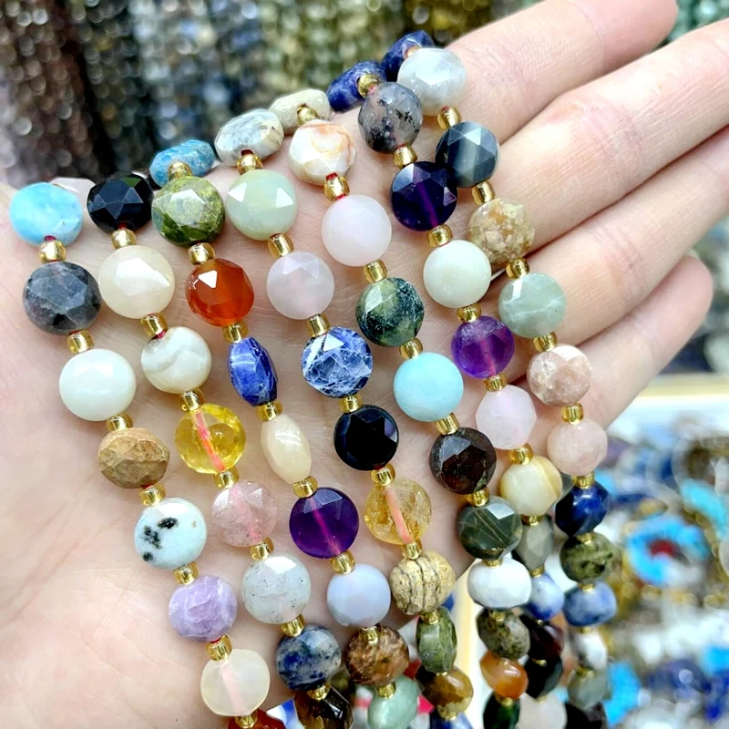 8MM Natural Stone Amethyst Tiger Eye Rose Quartz Gemstone Cut Beads DIY Jewelry Making Bracelet Necklace Accessories Wholesale