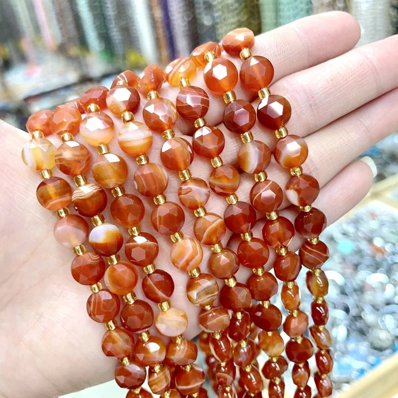 8MM Natural Stone Amethyst Tiger Eye Rose Quartz Gemstone Cut Beads DIY Jewelry Making Bracelet Necklace Accessories Wholesale