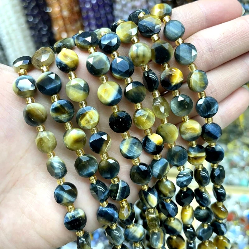 8MM Natural Stone Amethyst Tiger Eye Rose Quartz Gemstone Cut Beads DIY Jewelry Making Bracelet Necklace Accessories Wholesale