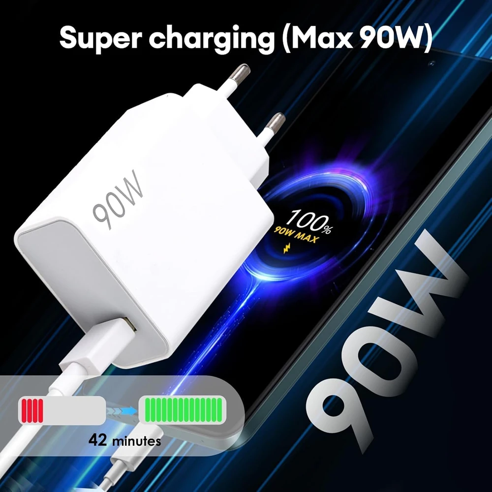 90W Turbo Fast USB Charger For Xiaomi 13 14 15 Ultra 15T 17 Pro Redmi Note 14 Pro POCO F6 F7 X6 X7 Pro Type C Quick Charge Cable