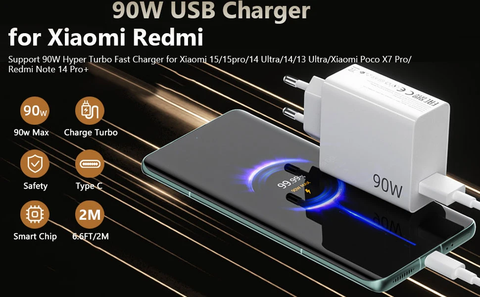 90W Turbo Fast USB Charger For Xiaomi 13 14 15 Ultra 15T 17 Pro Redmi Note 14 Pro POCO F6 F7 X6 X7 Pro Type C Quick Charge Cable