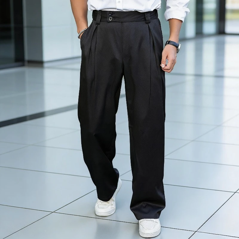 Men Loose Pleated Trousers Autumn Winter Straight Leg Pants Korean Style Casual Versatile Draping Effect