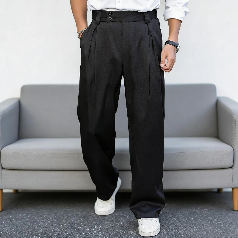 Men Loose Pleated Trousers Autumn Winter Straight Leg Pants Korean Style Casual Versatile Draping Effect