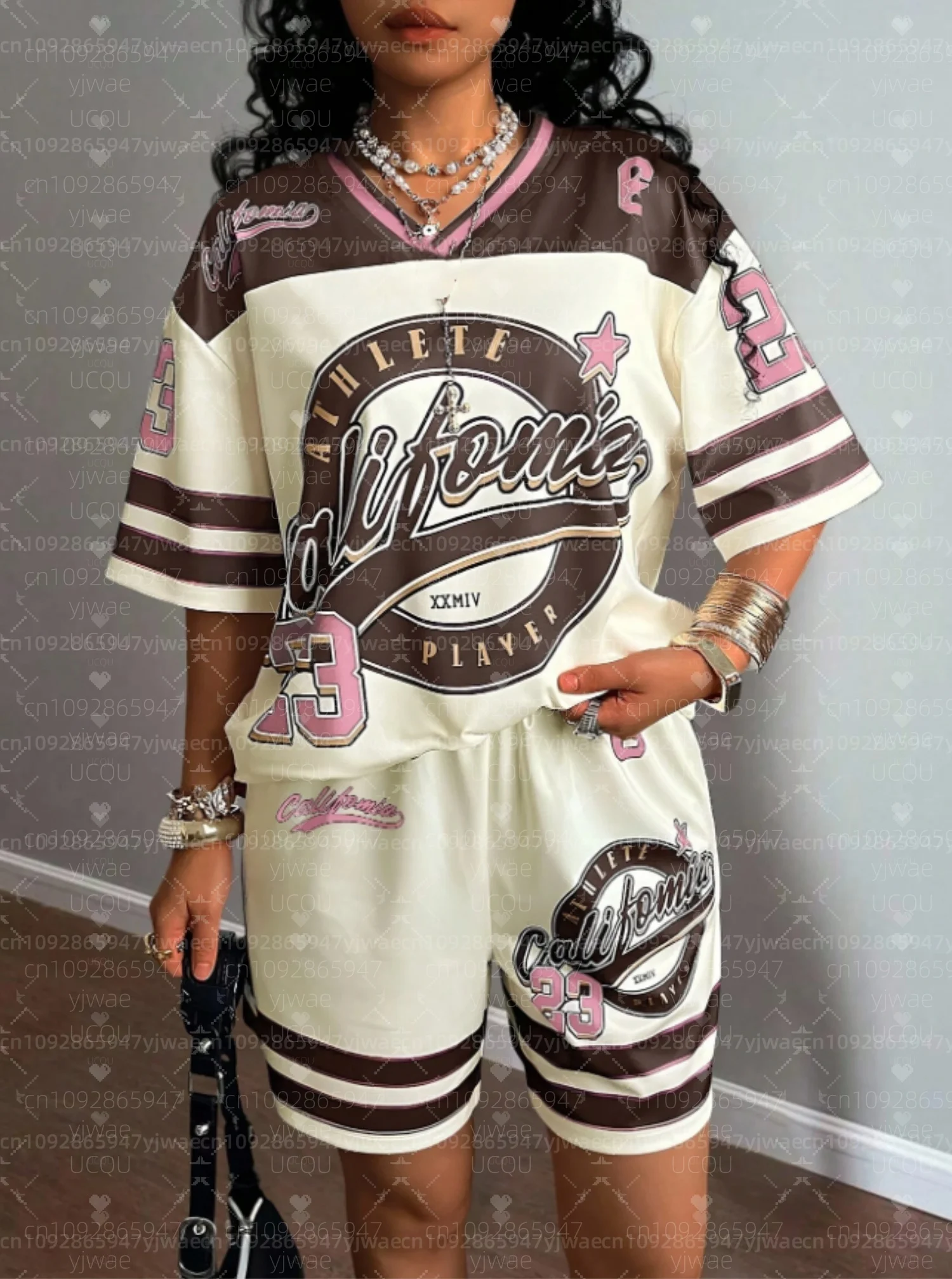 American Style California 23 print Jersey T-Shirt Suit Women's men T-Shirt + Shorts Women Tracksuit 2 Pieces Set Women Clothing