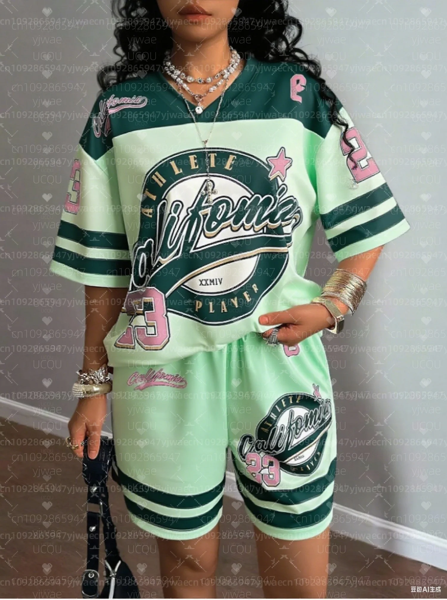 American Style California 23 print Jersey T-Shirt Suit Women's men T-Shirt + Shorts Women Tracksuit 2 Pieces Set Women Clothing