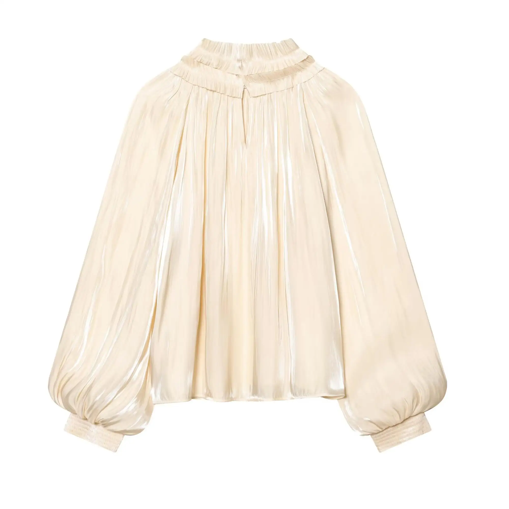 Elegant Shirt For Women 2026 Spring New Office Lady Ruffle Neck Loose Long Sleeved Blouse Chic Soft Ladies Commuter Top