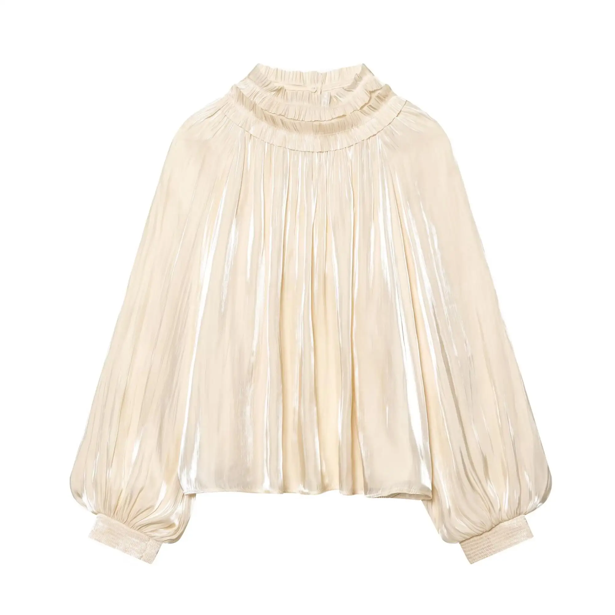 Elegant Shirt For Women 2026 Spring New Office Lady Ruffle Neck Loose Long Sleeved Blouse Chic Soft Ladies Commuter Top