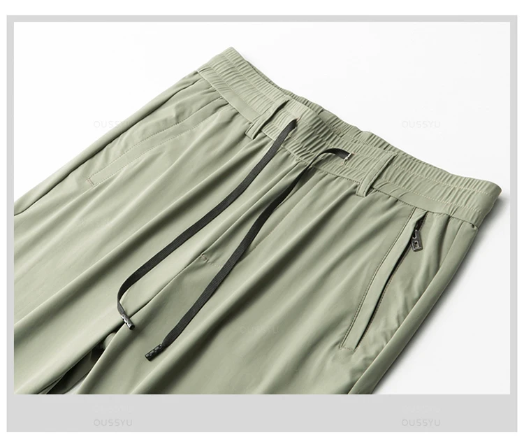 High Stretch Summer Men's Casual Pants Thin Sports Zip Pocket Korea Elasticity Drawstring Elastic Waist Jogging Work Trousers