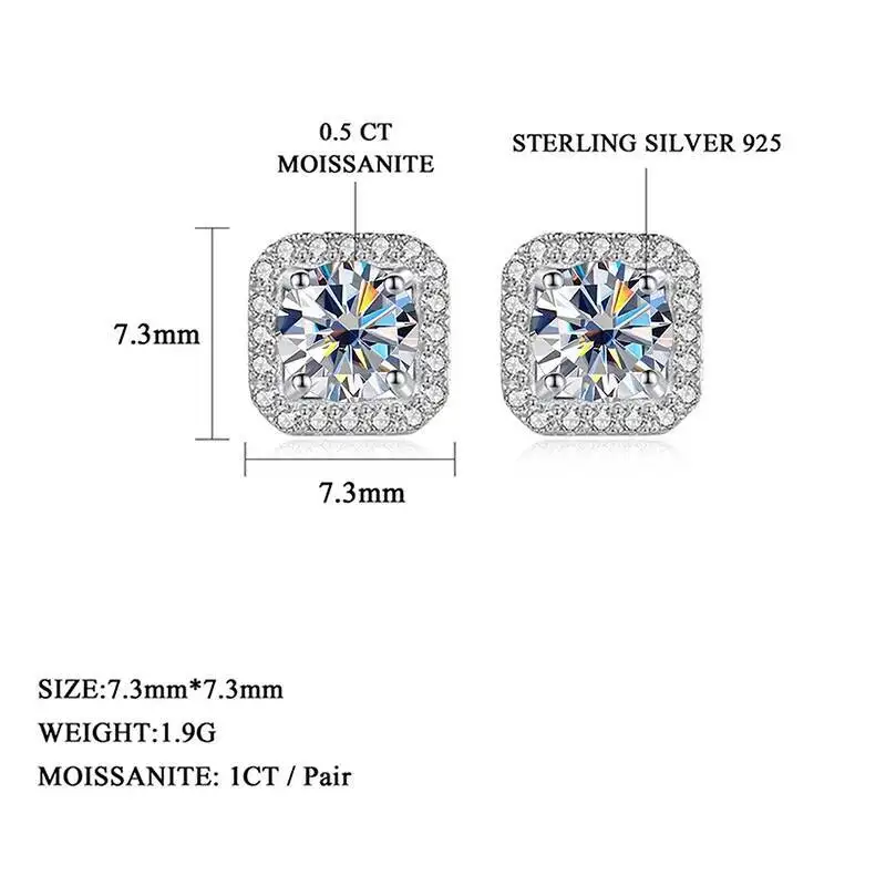 JoiasHome 925 Sterling Silver D Color VVS Moissanite Stud Earrings Women Luxury Fine Jewelry