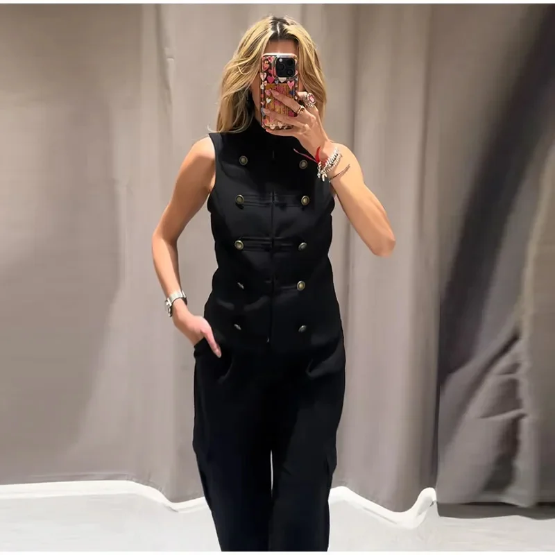 Women's Top 2026 Spring New Black Sleeveless Rope Knot Decorative Slim Fit Top Vest Unique Fashion Cool Trendy