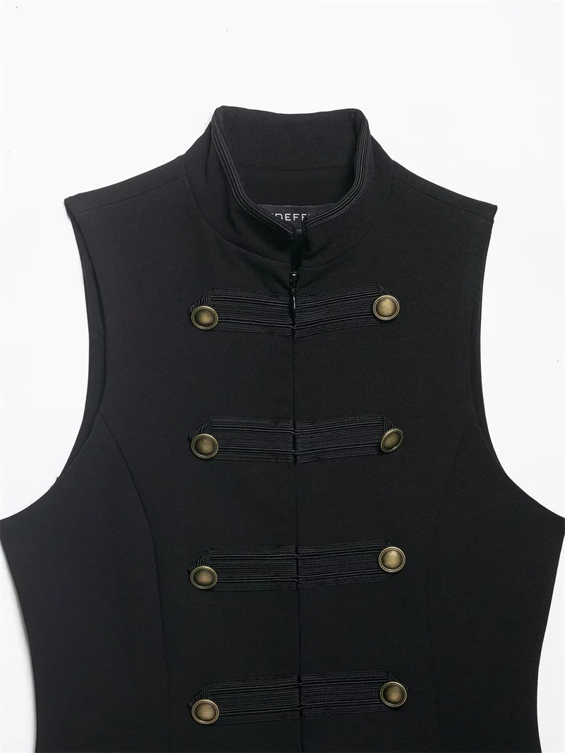 Women's Top 2026 Spring New Black Sleeveless Rope Knot Decorative Slim Fit Top Vest Unique Fashion Cool Trendy