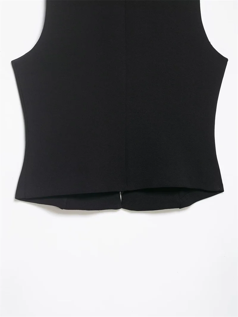 Women's Top 2026 Spring New Black Sleeveless Rope Knot Decorative Slim Fit Top Vest Unique Fashion Cool Trendy