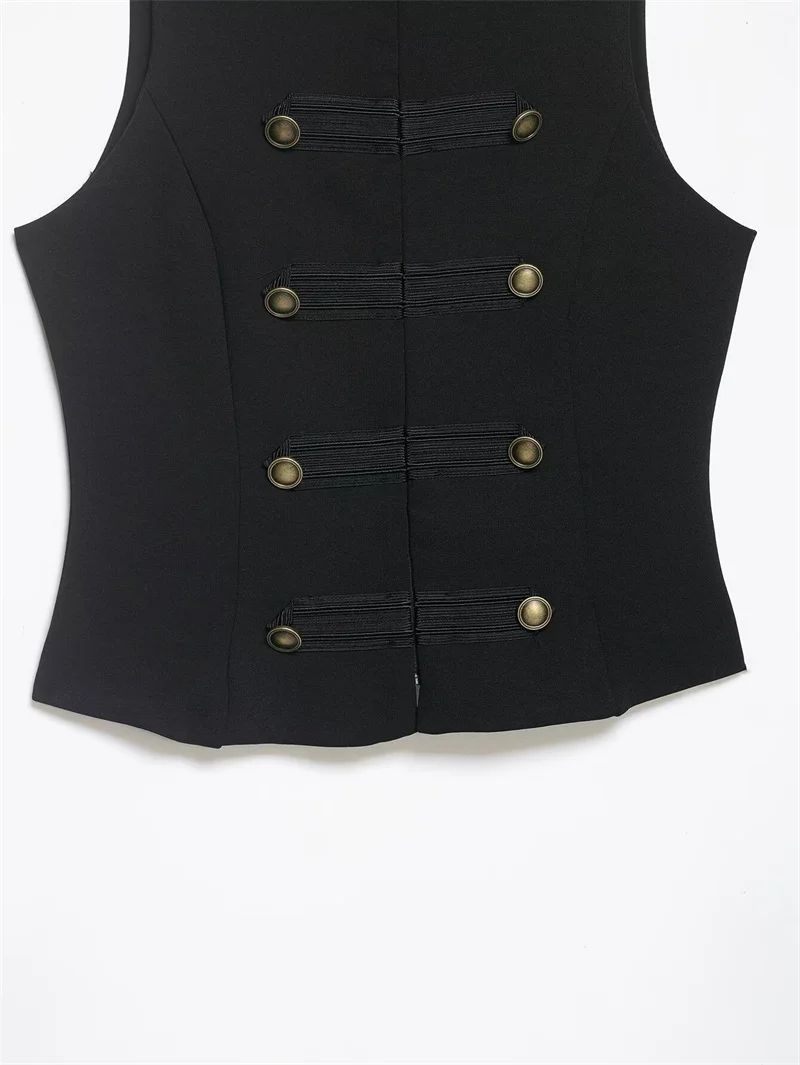 Women's Top 2026 Spring New Black Sleeveless Rope Knot Decorative Slim Fit Top Vest Unique Fashion Cool Trendy