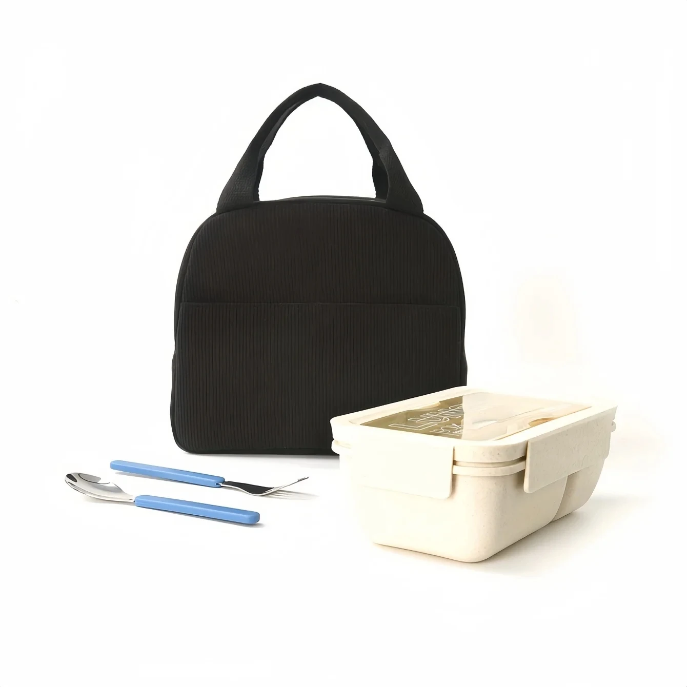 Reusable Thermal Insulated Bento Bag Embroidery Portable Corduroy Lunch Bag for Kid Ideal for Go To School/Travel Work Trips
